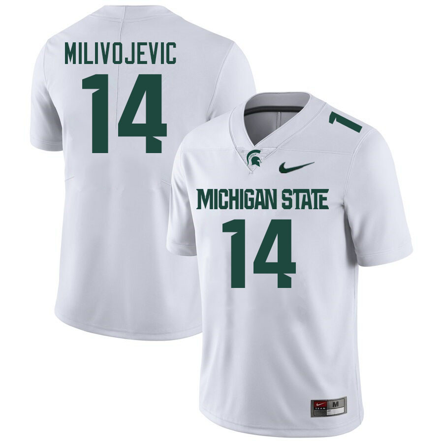 Men #14 Alessio Milivojevic Michigan State Spartans College Football Jersesys Stitched-White